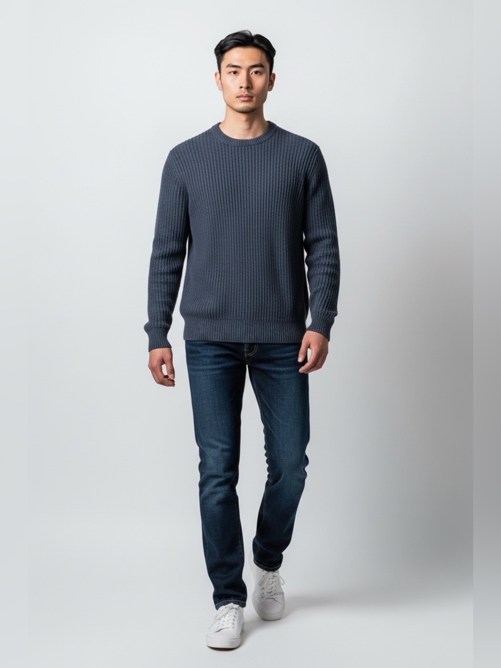 BONOBOS Mens Navy Blue Ribbed Crewneck Sweater Size M dark blue chunky pullover